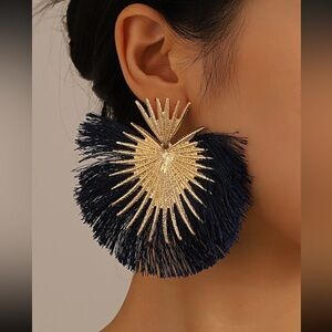 New! Navy Blue Fringe Earrings